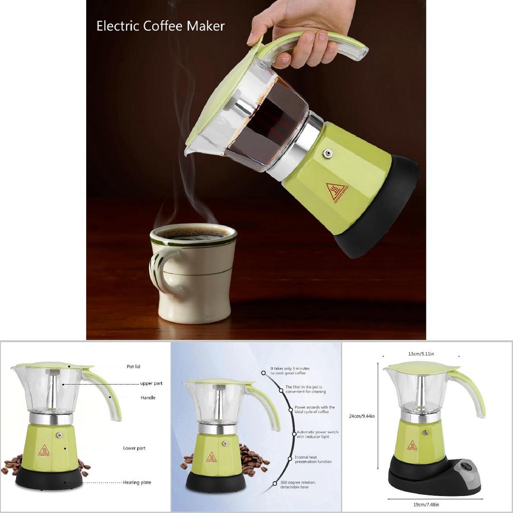 300 мл/6 чашек 480 Вт электрическая кофеварка Moka Pot съемная кухонная плита кофеварка зеленая