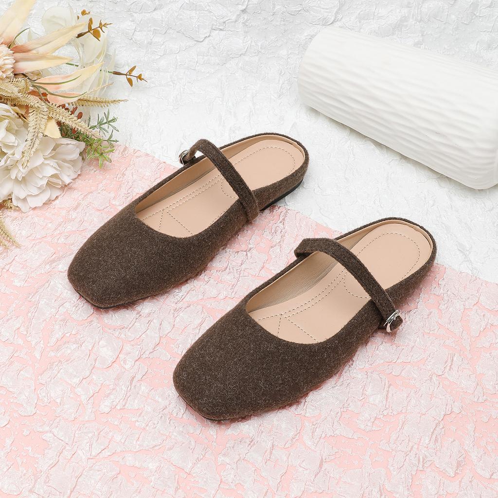 Fashion Flat Shoes for Women's Slippers Half French Retro Suede 2025 Spring and Autumn New Plus Size Women's Shoes Slippers Women