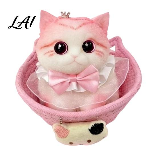 Slow Rebound Sensory Toys Cat Stress Relief Toy with Basket & Accessories Simulated Kitten Animal Squeeze Toy Soft Stretchy Fidget for Desk