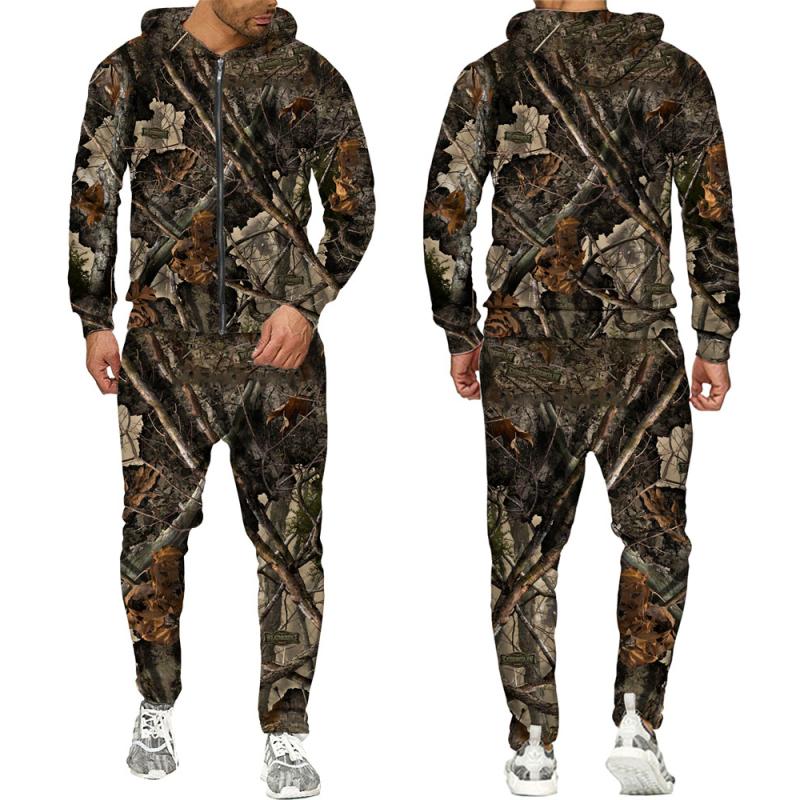 Осенне-зимние камуфляжные спортивные костюмы с кленовыми листьями и 3D-молнией, мужские спортивные костюмы на открытом воздухе, рыбалке, кемпинге, охоте, уличные костюмы унисекс