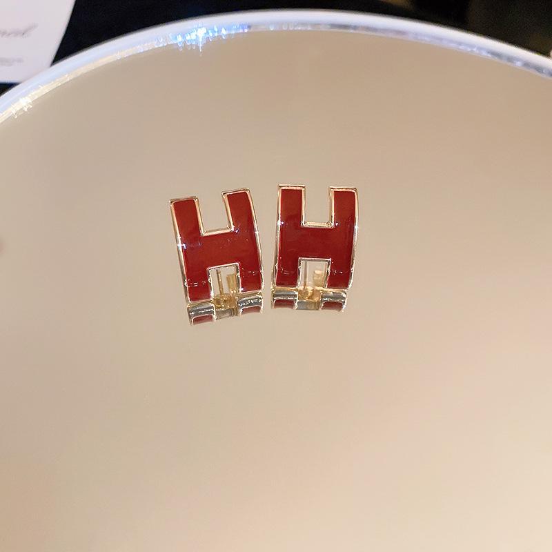 Ankara Red Stud Earrings: Silver Needle Drip Oil, Simple and Versatile Fashion for Women.