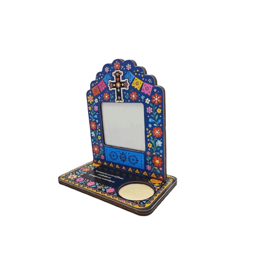 Mexican Style Halloween Photo Frame Skull Marigold Pattern Desktop Photo Display Rack Living Room