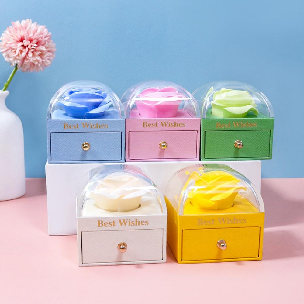 Paper Rose Jewelry Box Sponge Core Artificial Rose Decor Floral Gift Box Macaron Color Series Flower Shaped Jewelry Storage Case