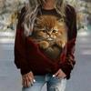 Прекрасная толстовка с капюшоном Cat Женская мода Толстовки с круглым вырезом Женские толстовки с капюшоном Пальто с изображением животных Одежда для девочек Толстовка с длинным рукавом с круглым вырезом Женская осенняя футболка