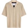 Minimalist Embroidered Cuban Collar Button-Up Short Sleeve Knit Top Men Tops Khaki J325675