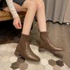 Grape Mom Boots Women's Coarse Heel Elastic Socks Short Boots Autumn and Winter Square Head Leather Martin Boots Flying Knitting Socks Boots Squar
