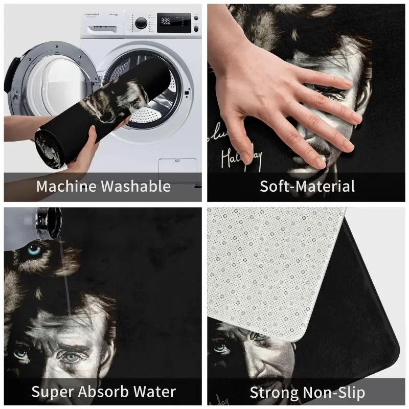 Johnny Hallyday And Wolf Front Door Mat Anti-Slip Quick Dry France Singer Rock Star Doormat Kitchen Balcony Entrance Rug Carpet
