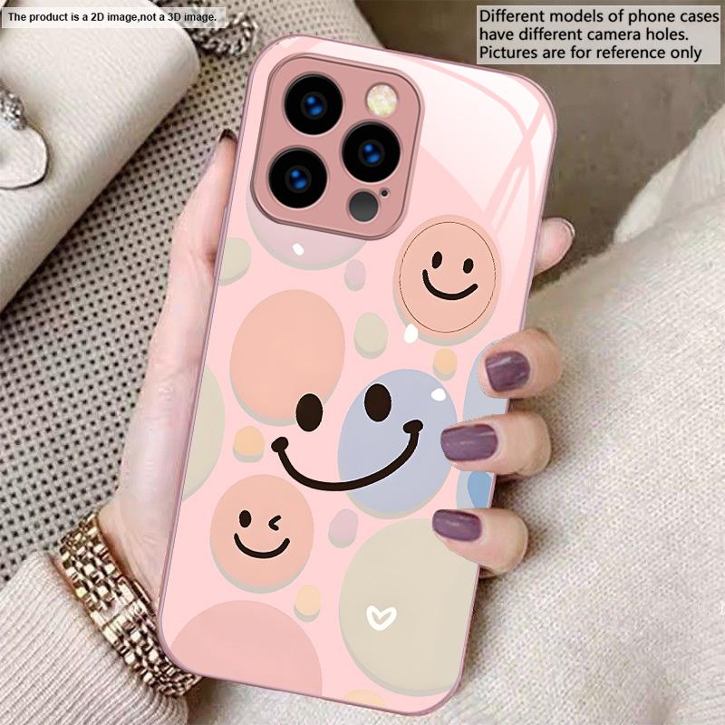 Розово-фиолетовое круглое сердце Для iPhone 16 E 15 14 13 Plus 12 mini 11 Pro Max XR Xs X 7 8 Plus 6 6S 16E Закаленное стекло Чехол для телефона