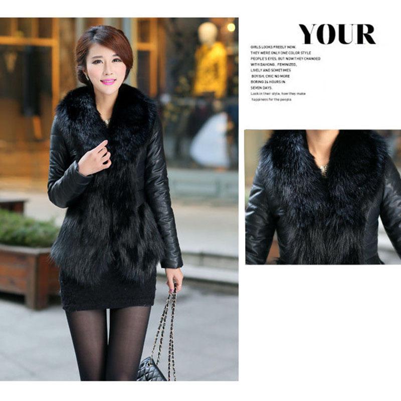Осеннее и зимнее пальто из искусственного меха, короткое женское пальто из плотной хлопковой кожи с воротником из искусственного лисьего меха, женское черное кожаное пальто