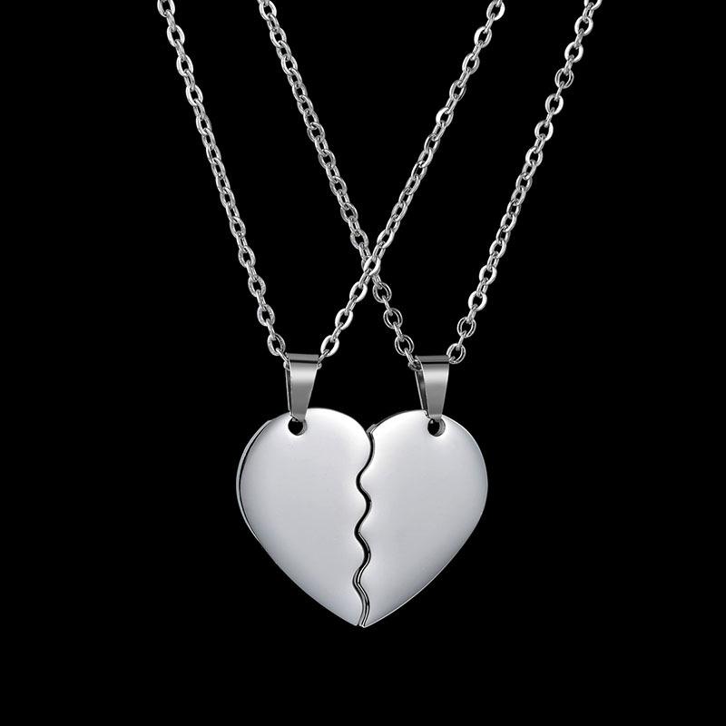 Titanium Steel Heart-Shaped Couple Necklace with Engraving Option