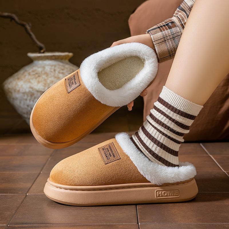 Couple Cotton Slippers Women's Home Autumn and Winter Confinement Shoes Fleece Warm Indoor Non-slip Plush Cotton Slippers Men
