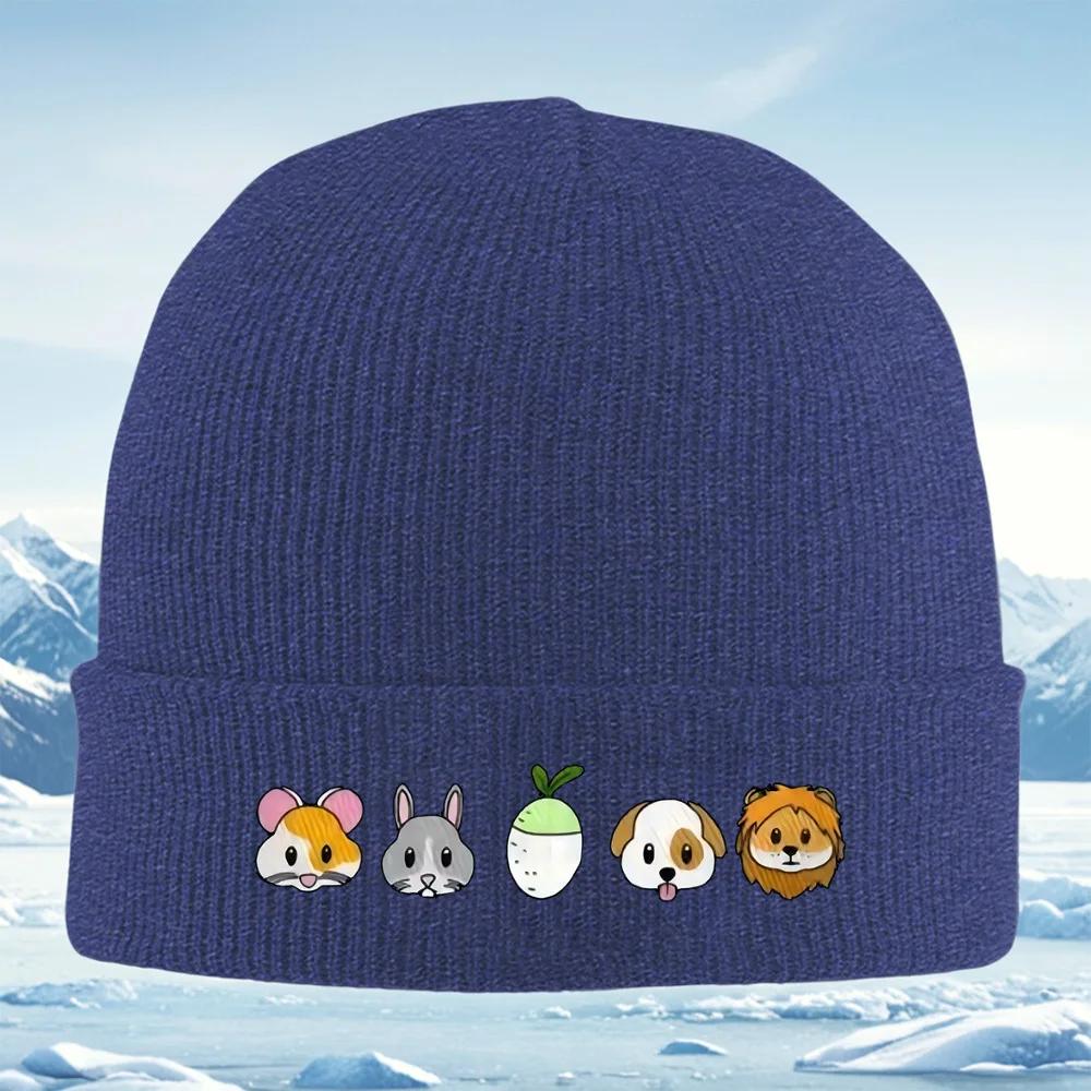 Mouse Rabbit Radish Dog Lion Faces Black Unisex Women Unisex Knitted Hat Beanie Pullover Cap Winter Thermal Warm Christmas Outdoor