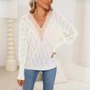 Women's Autumn/winter Cutout Lace V-neck Patchwork Batsleeve Sweater