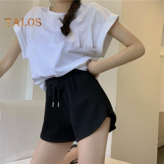 Женские летние спортивные шорты с эластичным шнурком и высокой талией, свободные однотонные мягкие быстросохнущие дышащие женские мини-шорты для бега с резинкой