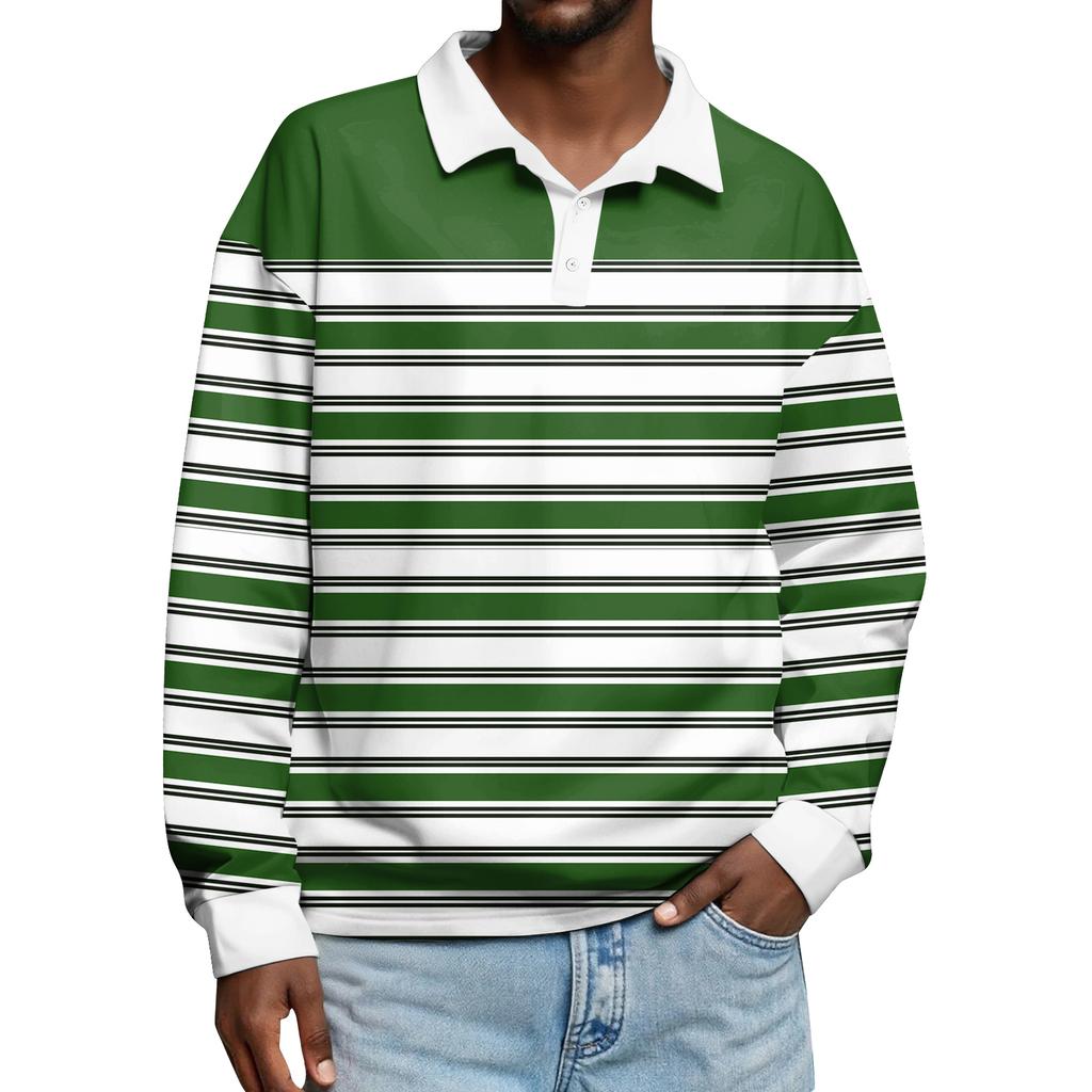 Мужские повседневные топы с длинными рукавами на пуговицах с полосатым принтом