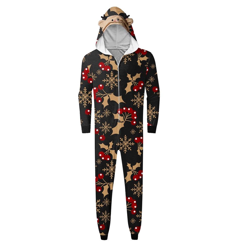 Комплект комбинезона на молнии с капюшоном и длинными рукавами для всей семьи с рождественским принтом