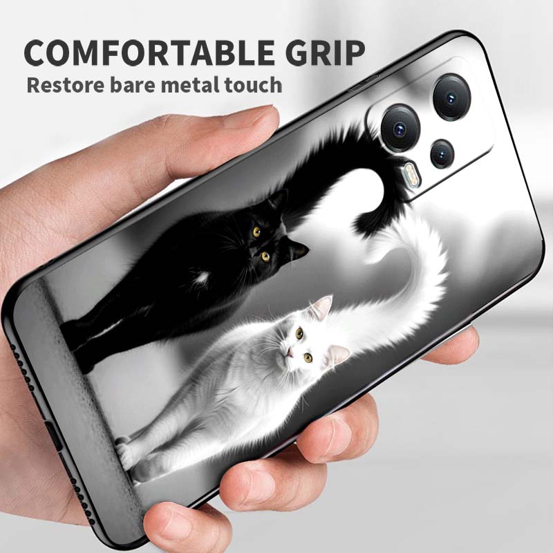 Аниме мультяшный кот иллюстрация Для Xiaomi Redmi Note 15 14 13 12 12S 11E 11 11S Pro Plus 4G 5G Черный Мягкий ТПУ Чехол для телефона