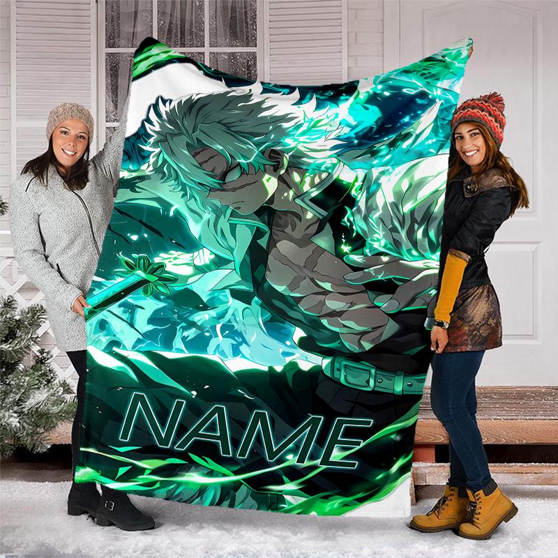 Personalized Custom Name Blanket - Demon Slayer characters Print Design,Blanket for Sofa,Bed,Travel,Camping - Soft and Warm, Great Gift