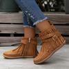 2024 Autumn/Winter Flat Fringe Ankle Boots with Buckle - European & American Style Retro Martin Knight Boots