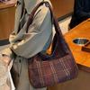 Versatile Crossbody Bag, Retro Woolen Checkered Tote Bag, School-style Large-capacity Bag