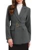 Женский рабочий блейзер Allegra K, Деловой, С длинным рукавом, С воротником, Нарядный, Повседневный, С поясом, Темно-серый, Размер M