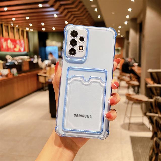 Shockproof Wallet Card Slot Holder Case For Samsung S23 Ultra S22 Plus S21 S20 FE A14 A34 A54 A53 A13 A23 A33 A52 Transparent Airbag Soft Cover