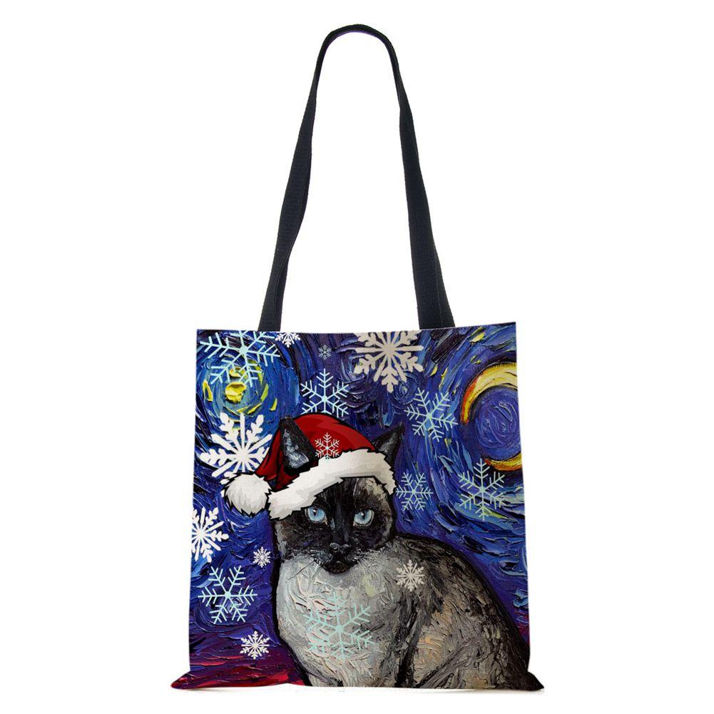 Рождественская холщовая сумка-шоппер для собак и кошек с принтом Харадзюку для женщин, многоразовая сумка через плечо, повседневная, большой вместимости, складная сумка-тоут CLE