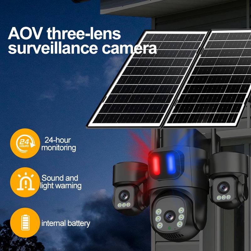4G Solar-Powered HD Wireless Outdoor Camera with Triple-Lens WiFi Network Monitoring