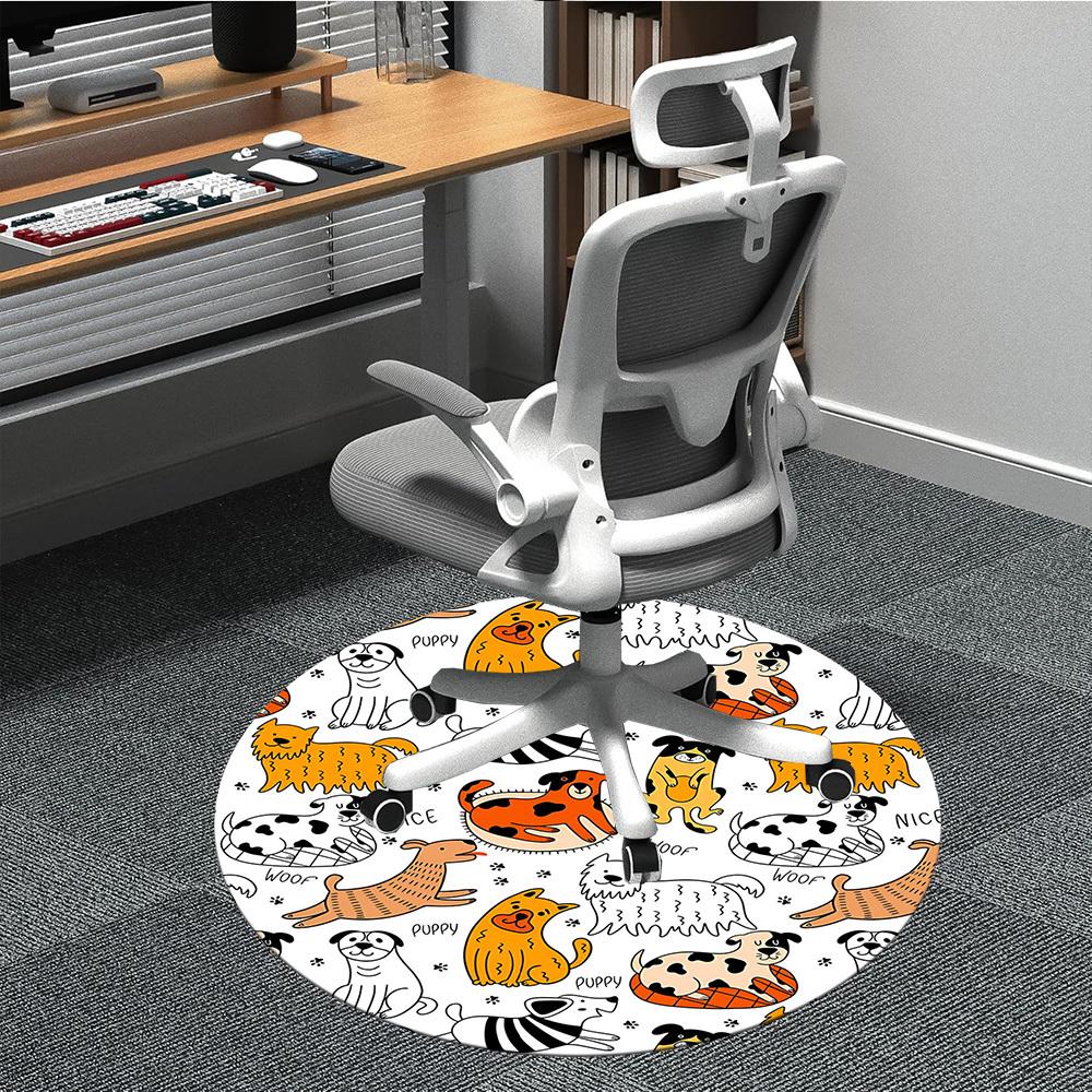1PC Dogs Puppies Office Round Area Rug, Mat Suitable For Office, Under Office Chairs Bedroom Living Room Home Decor, Room Deco