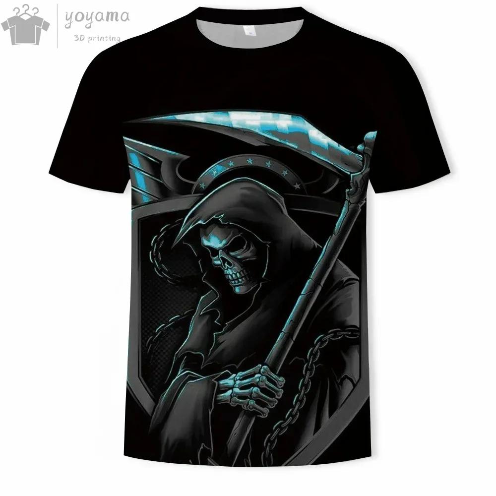 Футболка с коротким рукавом с принтом «Модный череп» 3D, мужская одежда, футболки для мужчин, забавные готические футболки с коротким рукавом и принтом «Мрачный жнец»