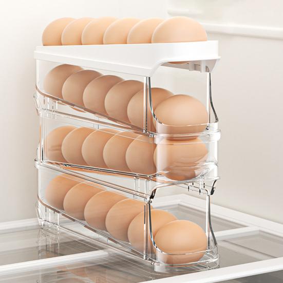 Стеллаж для хранения яиц в холодильнике, большая емкость, прозрачный дизайн, многослойный, автоматический, вращающийся холодильник для яиц