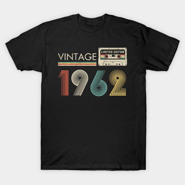 Men Black Print T-shirt Vintage 1962 Limited Edition Cassette No-Cut Transfer Paper Print Cotton Tshirt