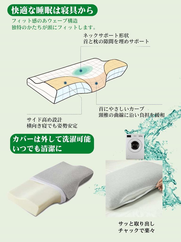 Sleepeach Memory Foam Pillow, Just Fit, Washable Cover, 60*34cm*7-11cm, Large