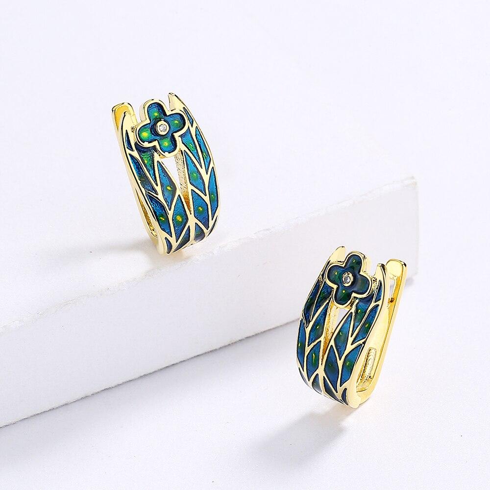 Fashion Earrings for Women Cyan Flower Earrings Elegant Wedding Party Classic Flower Handmade Enamel Jewelry Wedding Earrings