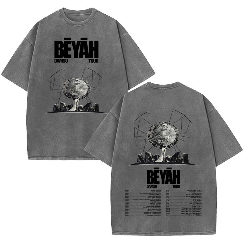 French Singer Damso Beyah Classic Double Sided Print ONeck Vintage Washed Pop Short Sleeve T Shirt Men Women Loose Tshrit