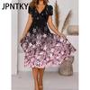 JPNTKY Women's Fashion Summer Spring Floral Print Short Sleeve V-Neck Casual Dresses