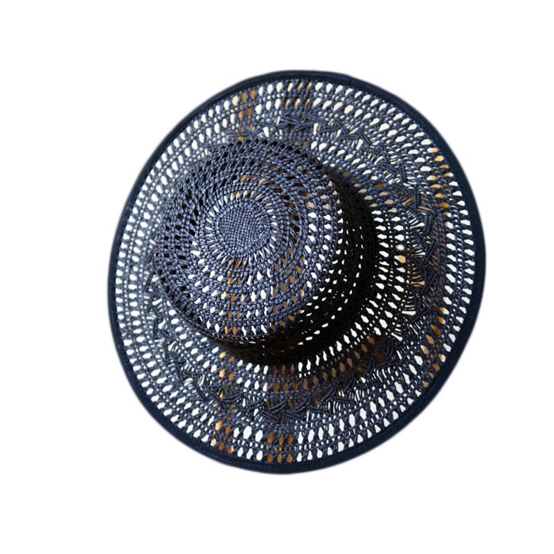 Французский Ретро Элегантный Ажурный Плетеная Плоская Вершина Цилиндр Женская Летняя Шляпа от Солнца Отпуск Соломенная Шляпа Соломенная Шляпа Пляжная Японская