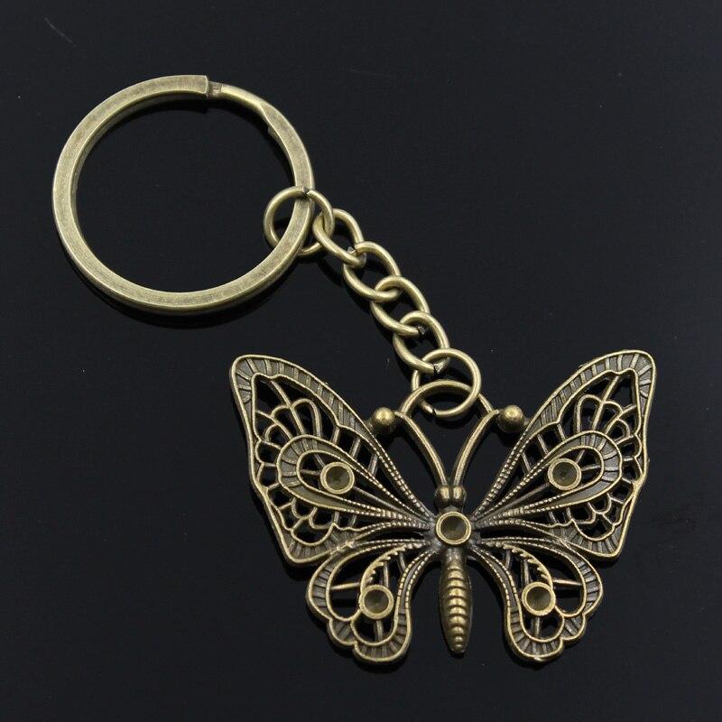 New Fashion Men 30mm Keychain DIY Metal Holder Chain Vintage Butterfly 48x38mm Bronze Pendant Gift