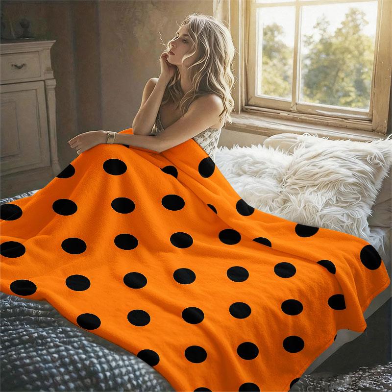 Orange Black Dots Flannel Blanket Warm Soft Halloween Christmas Decorative Couch Warm Cozy All-Season Gift