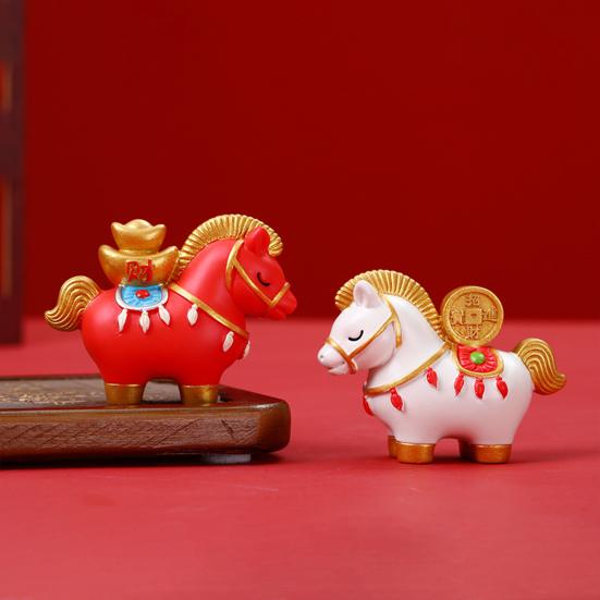 Статуэтка лошади в китайском стиле Золотой слиток Мешок удачи Хурма Медная монета Мультяшная фигурка пони Настольное украшение Фэн-шуй Орнамент