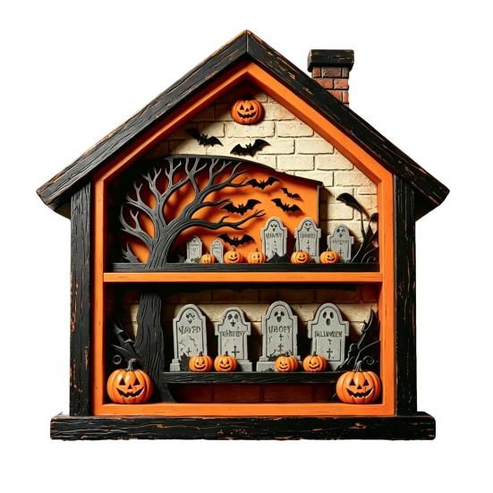 Halloween Wooden Table Sign Ghost Skeleton Block Spooky House Shape Sign Rustic Farmhouse