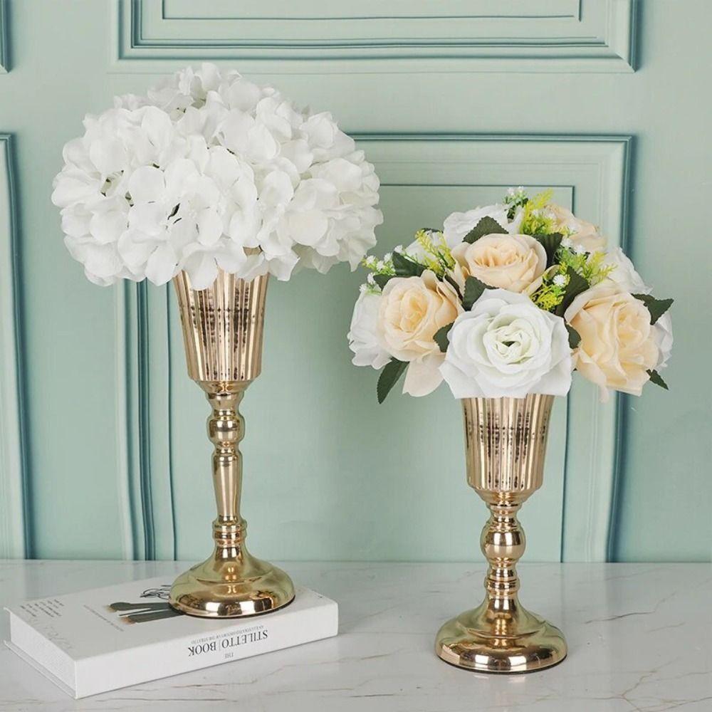 European Style Wrought Iron Gold Iron Vase FIower Art Anti-fall Wedding Photo Props Golden Simulated Flower Holders Table Decor