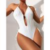 Cikini-Cut Out Tie Side Halter Swimsuit for Women, Monochromatic, Beach Swimwear, Bathing Suit, Summer