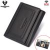 Genuine Leather Men Wallet RFID Blocking Mini Clutch Card Holders Luxury Tri-fold Short Money Bag With Zip Coin Purse