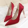 Summer New Fashion Sexy Metal with Women's Shoes Stiletto Heels Shallow Mouth Pointed Satin Thin Wedding Shoes