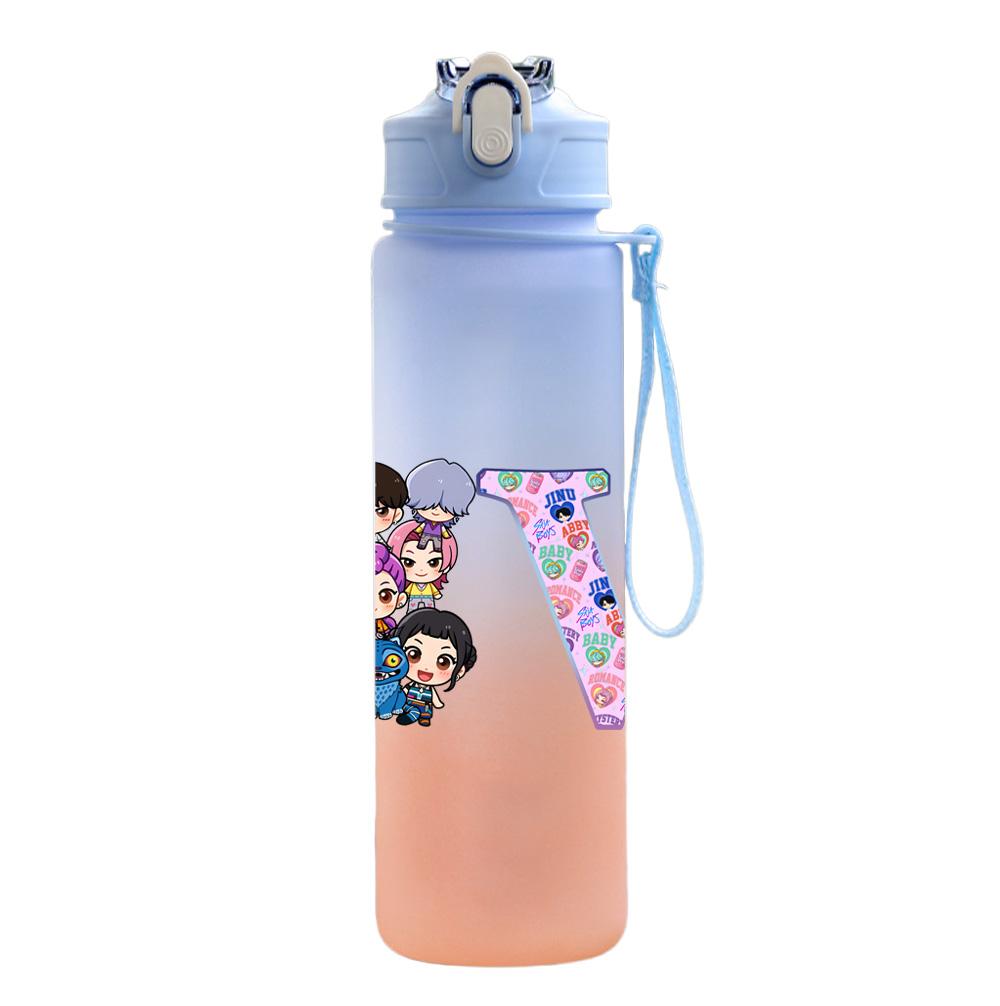 750Ml Water Bottle Anime 26 English Letter K-Pop Demon Hunters Printed Large Capacity Drinking Cup Portable Outdoor Sports Water Cup Children Kid Gift