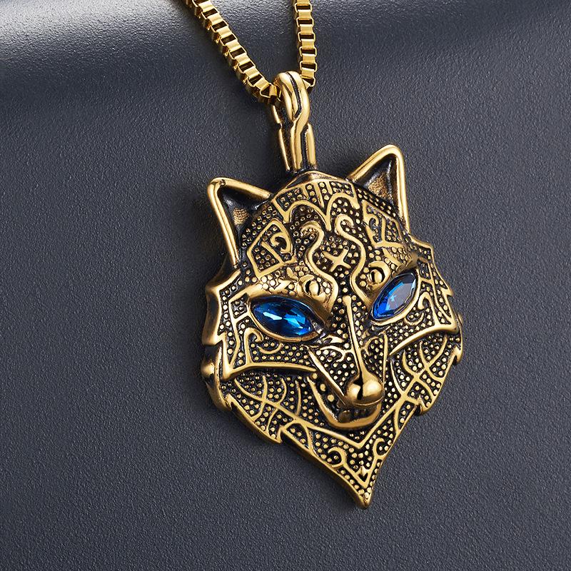 Nordic Retro Titanium Steel Viking Wolf Head Pendant Necklace for Men