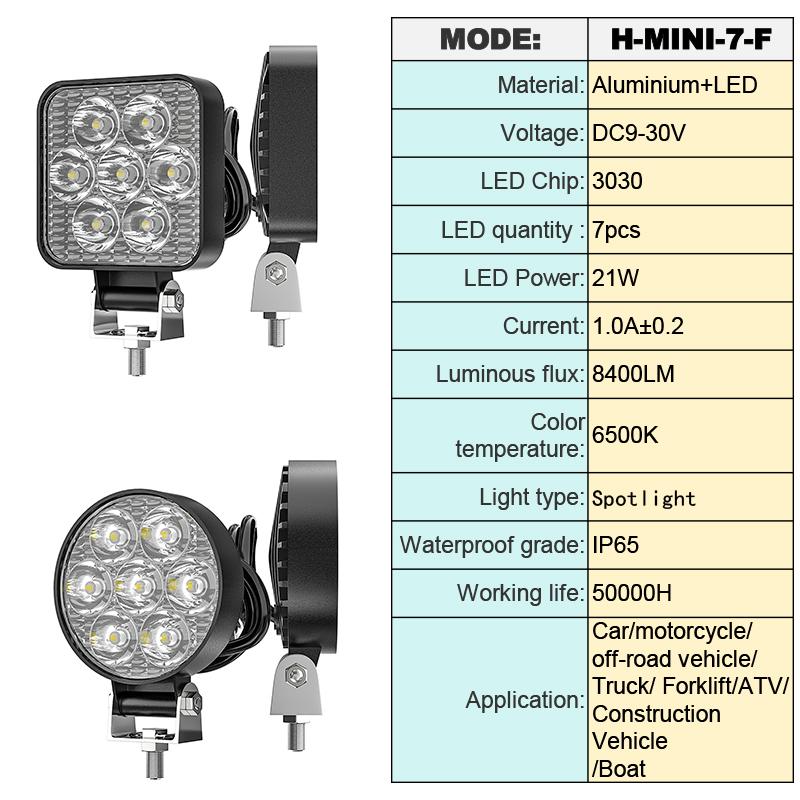 9-30V 2.5 " Work Light Mini 7LED Cross Country Marine Jeep Truck Spotlight Fog Lamp 6000K Spot Lamp Outdoor Off Road Light