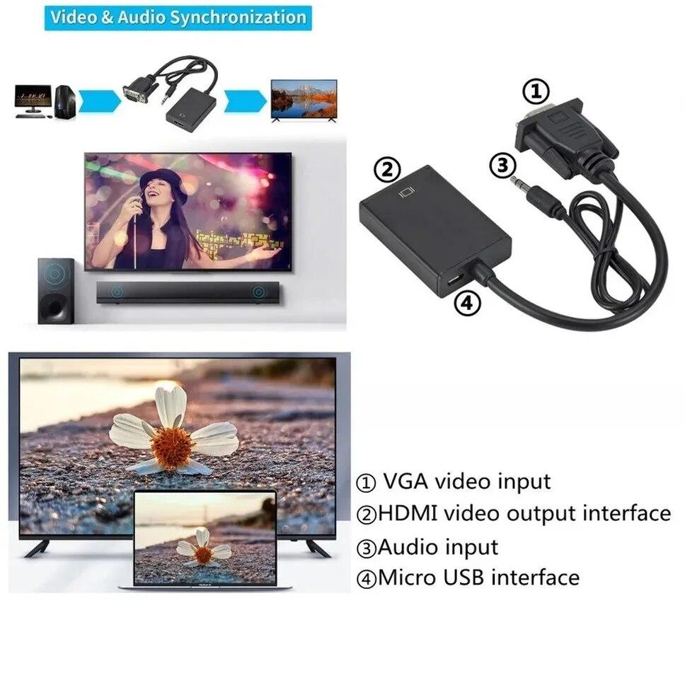 Переходник-конвертер, совместимый с VGA на HDMI
