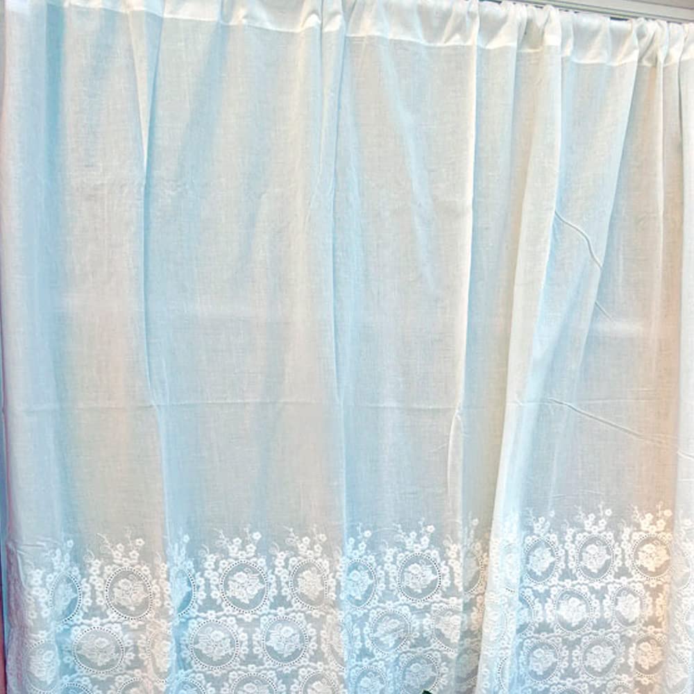 90cm Cafe Curtains for Small Provides Light Hides Rose Simple Natural Semi-Long Windows, Privacy, Shelves, Quartz, Cotton,